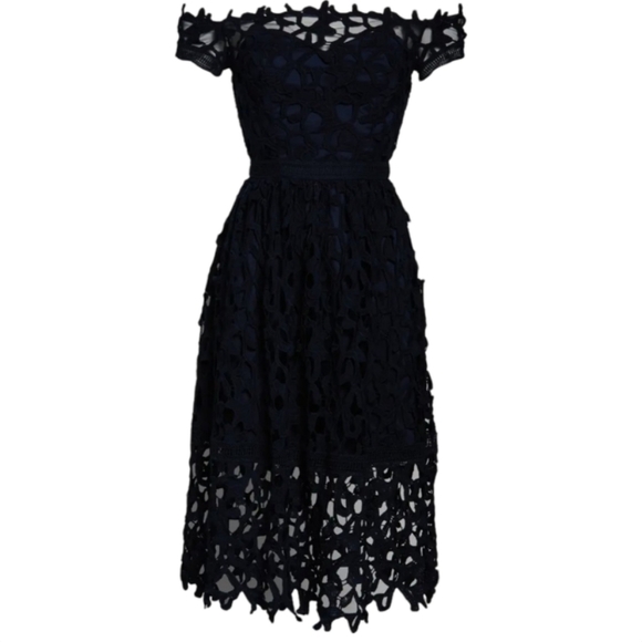 NWT Chi Chi London Roma Navy Lace Midi Dress Off Shoulder Size 8 - Picture 5 of 12